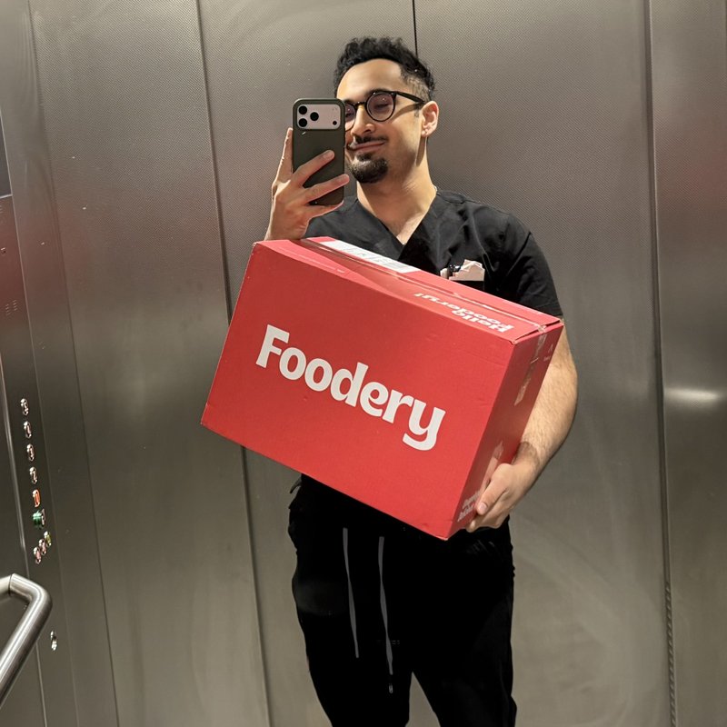 Dr Dev with a Foodery box