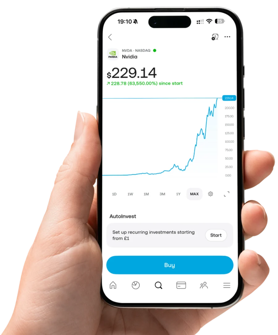 The Trading 212 app open on a phone